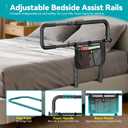 FORTEMOTUS Bed Rails for Elderly Adults Safety with Foldable & Retractable Grab Bar Handrails, ASTM Bedside Rail with Adjustable Height, Storage Pocket & Safety Strap