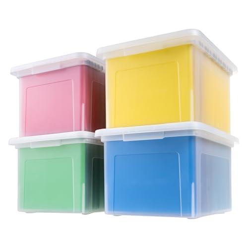 IRIS USA File Box, Plastic File Organizer with Lids for Letter/Legal File, Portable Document Box For Moving, Storage Bin with Durable and Secure Lid, Stackable Nestable BPA-Free, Clear 35 Qt. 3 Pack