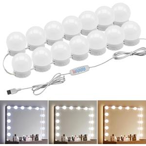 LED Vanity Lights - Adjustable Color Temp & Brightness,14 Dimmable Bulbs for Dressing Mirror Lighting