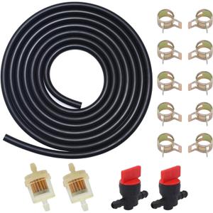 1/4 Gas Fuel Line kits,3 Meter Fuel Line Hose + 2Pcs 1/4" Inline Gas Fuel Shut Cut Off Valve + 2Pcs Fuel Filters + 10Pcs Clamps,for lawn mowers, tractors, tillers, snow blowers (Black)