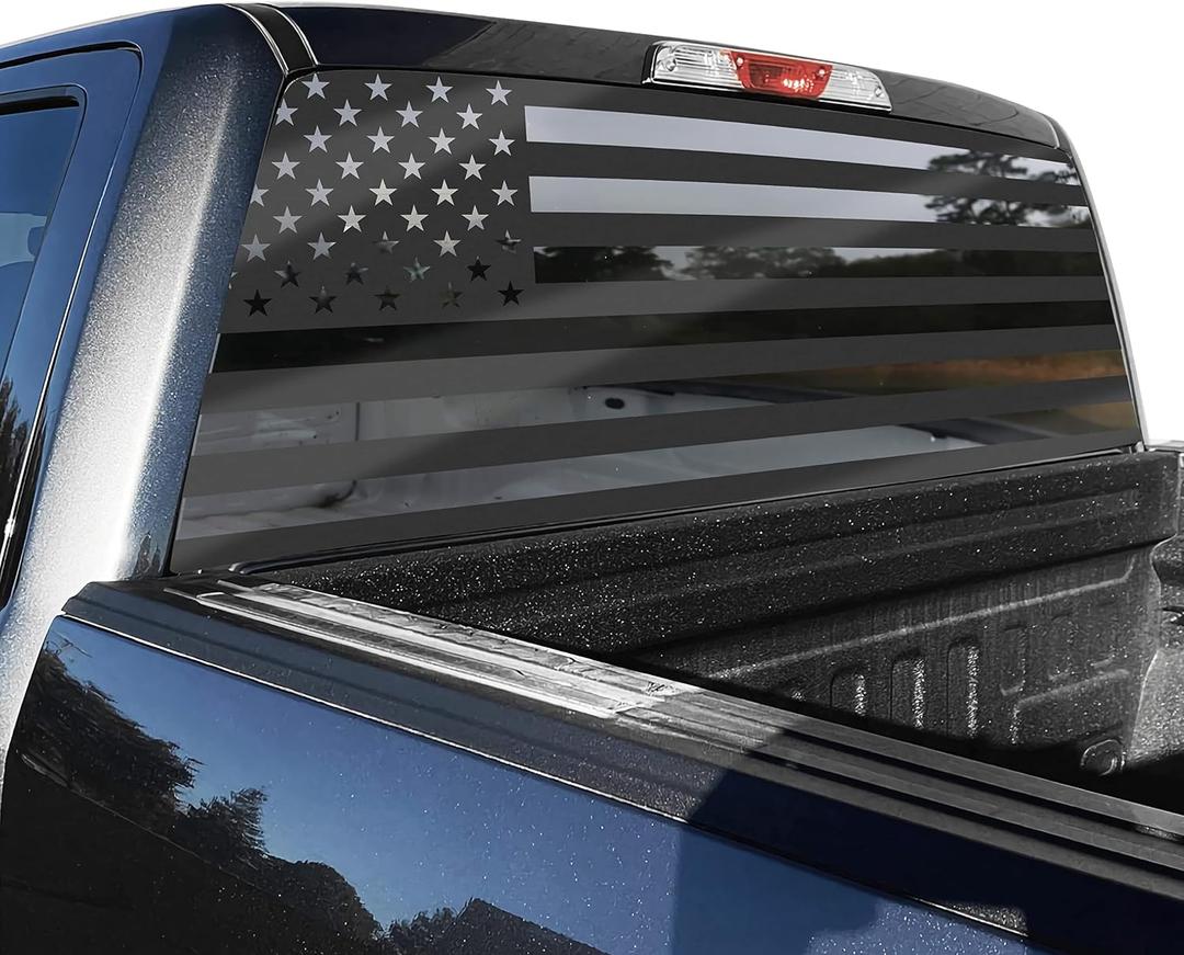 Black American Flag Rear Window Decal for Trucks, SUVs & Cars (65x17 Inches) - Matte Black US Flag Sticker - Fits Pickup Trucks, Sedan Windows - UV Resistant, Easy to Install