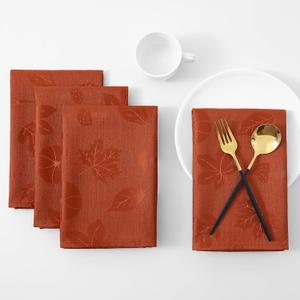 Thanksgiving Napkins Set of 4, 18x18 Inch Waterproof Autumn Pumpkin Mushroom Jacquard Table Cloth, Damask Fabric Table Covers for Harvest Parties, and Fall Decor, Terracotta