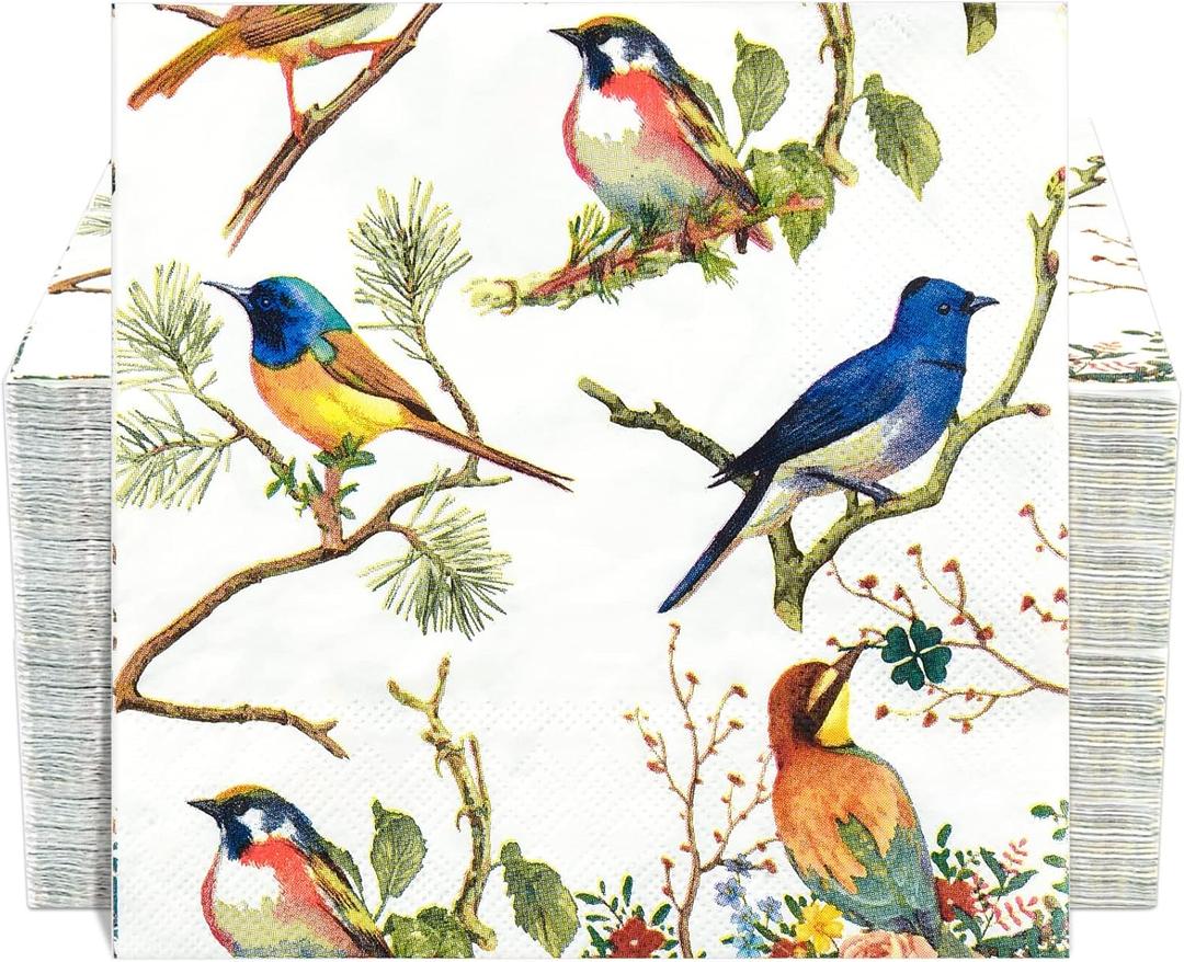 150 Bird Cocktail Beverage Napkins 3 Ply Bar Square Disposable Party Napkins Dessert Coffee Drink Napkins Guest Paper Hand Towels for Bathroom Wedding Tea Party Table Decoupage Napkins