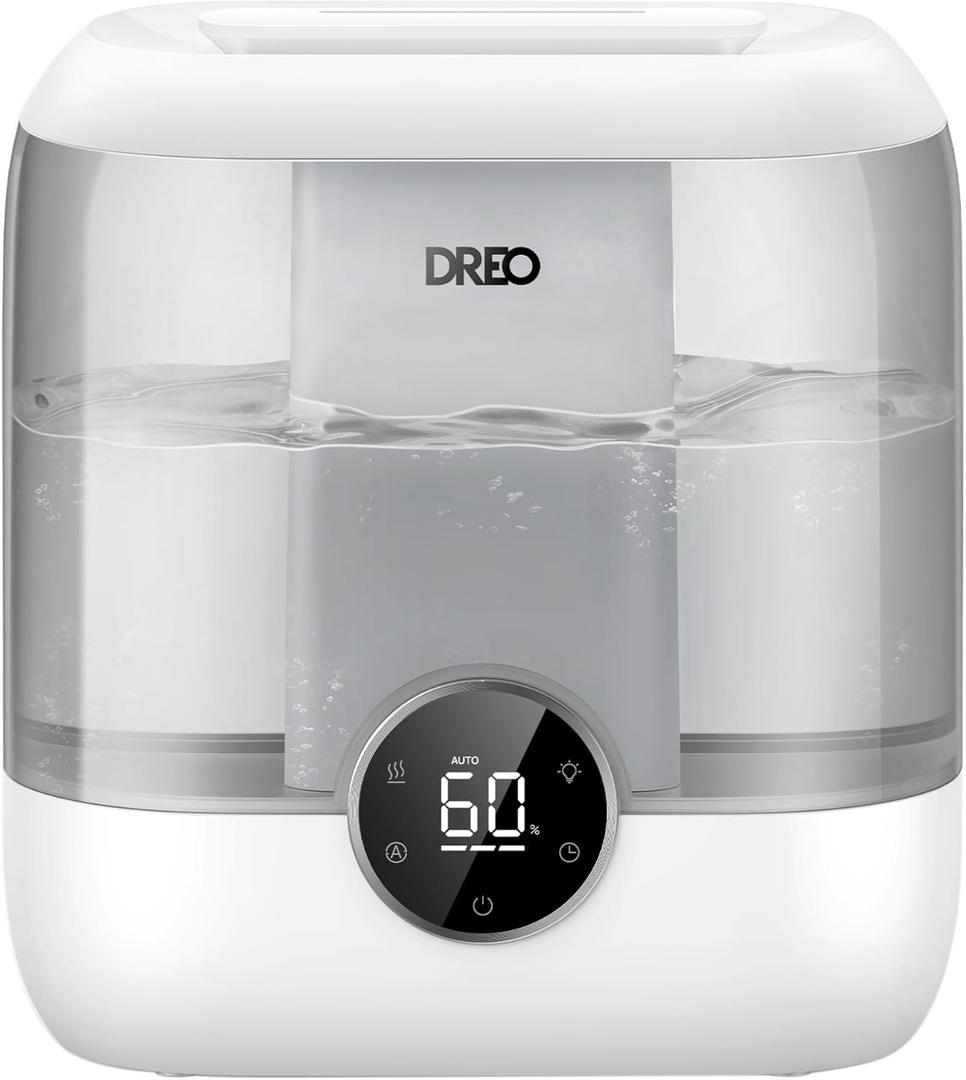 DREO 6L Top Fill Humidifiers for Bedroom, 60H Runtime 28 dB Quiet Supersized Cool Mist Air Humidifiers for Large Room, Baby Nursery, Plant, Indoor, Night Light, Easy to Clean, Precise Humidity Control (Gray)