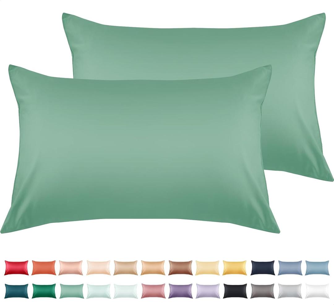 Warmstar 100% Cotton Toddler Pillowcase Set of 2, 600 Thread Count 13x18 Toddler Pillowcases Soft & Breathable, Cotton Travel Pillow Case Cover 13"x 18" with Envelope Closure,Zephyr Green