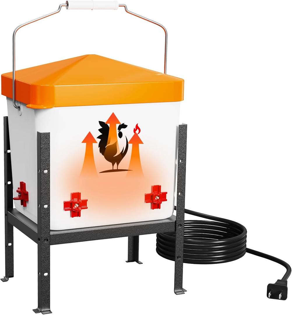 Heated Chicken Waterer, Poultry Water Heater for Winter with 4-Nipple, Thermostatically Controlled, 4 Adjustable Heights, Anti-Freezing Watering System for Coop Accessories (Orange, 7L)