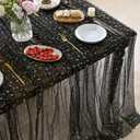 Horaldaily Black Gold Sparkling Star Gauze Tablecloth 60x104 Inch Rectangular, Golden Star Sequin Glitter Metallic Foil, Sheer Tulle Cheesecloth for Wedding Baby Shower Party
