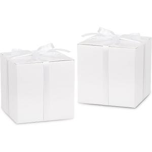 Hooqict 100 Pack Party Favor Boxes White Gift Boxes 2x2x2 inches Small Cardboard Gift Boxes with Lids and Ribbons Candy Treat Boxes for Gift Wrapping Wedding Favors Crafting Baby Shower Birthday