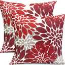 Decorative Throw Pillow Covers Set of 2 Wine Red Pillow Covers 16x16 Inch Couch Pillow Covers for Sofa Living Room Outdoor Throw Pillow Cover Linen Square Floral Flower Farmhouse Pillowcase