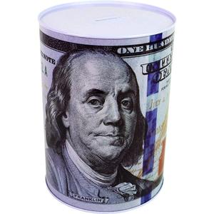 $100 Dollar Bill Piggy Bank 5 7/8" Tall Coin Saving Money Currency Benjamin Franklin Tin Can Banknote Jar (1 Pack, 7 1/4" X 4 3/4")