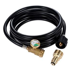 12 Feet Propane Tank Hose Extension with Gauge, Tank Adapter Converts POL 100 lb LP Tank to Male QCC1 / Type1, Fit for Gas Grill, Stove, RV, Heater, Fire Pit and Most Propane Appliances
