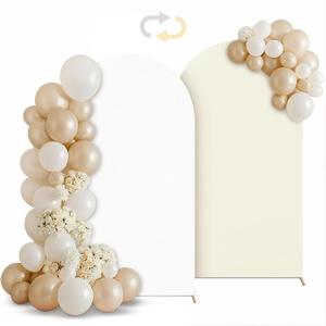 Babenest 6.6FT Arch Backdrop Cover (One Piece Double Color), Beige and White Spandex Fitted Backdrop for Photography, Round Top Chiara for Party Ceremony Birthday Baby Shower Decoration