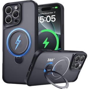 Designed for iPhone 16 Pro Case, with 360 Magnetic Stand [Compatible with MagSafe] [Military Drop Protection] Shockproof Translucent Matte Case for 16 Pro 6.3 Inch, Black