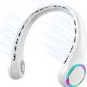 GULAKI Portable Neck Fan, Personal Fan with 4000mAh Battery, Rechargeable Neck Fan with 3 Speeds and 64 Cool Lights, Birthday Gifts for Men Women Mom Dad, Hands Free Cooling fan for Summer(White)