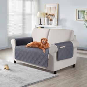 TAOCOCO Waterproof Loveseat Covers for Pets Dogs with Non Slip Backing, Sofa Seat Covers with Side Pocket for 2 Cushion Couch Washable Dog Couch Cover Protector Sofa Slipcovers(Loveseat, Dark Grey)