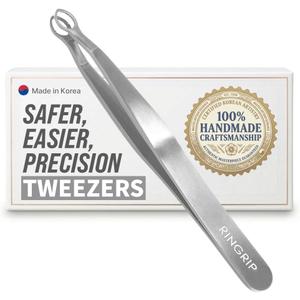 [Premium Hand-Made] Round tip Tweezers, 304 Surgical-Grade Stainless Steel for Safety, Precision, hair tweezers for plucking, Facial Hair for Men & Women, Trim (Silver)