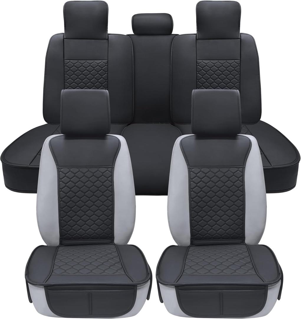 Elantrip Car Seat Cover Full Set Leather Car Seat Protector Universal fit for Most Cars SUVs and Trucks Water Proof Front and Rear Seat Protector Black
