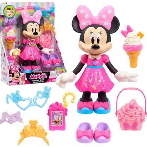 Disney Junior Sweets & Treats Minnie Mouse, Interactive 10-Inch Doll with Lights, Sounds, and Accessories, Kids Toys for Ages 3 Up