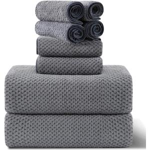 8-Piece Gray Bath Towel Set, 2 Extra Large Bath Towel Sheets, 2 Hand Towels and 4 Washcloths - Highly Absorbent Quick Dry Microfiber,Ultra Soft Towel Set for Bathroom, Waffle Weave Design, Pack of 8