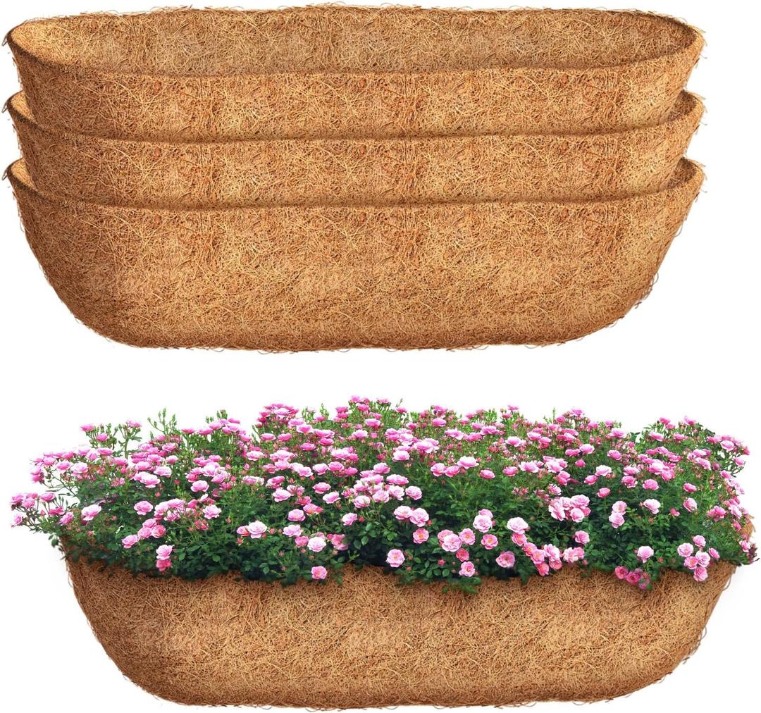30 inch 3 Pack Trough Coco Liners, Natural Coconut Coir Fiber for Wall Basket Planters, Window Box Liners, Garden Planter Baskets, Fence Flower Baskets (3 Pack, 30 inch)