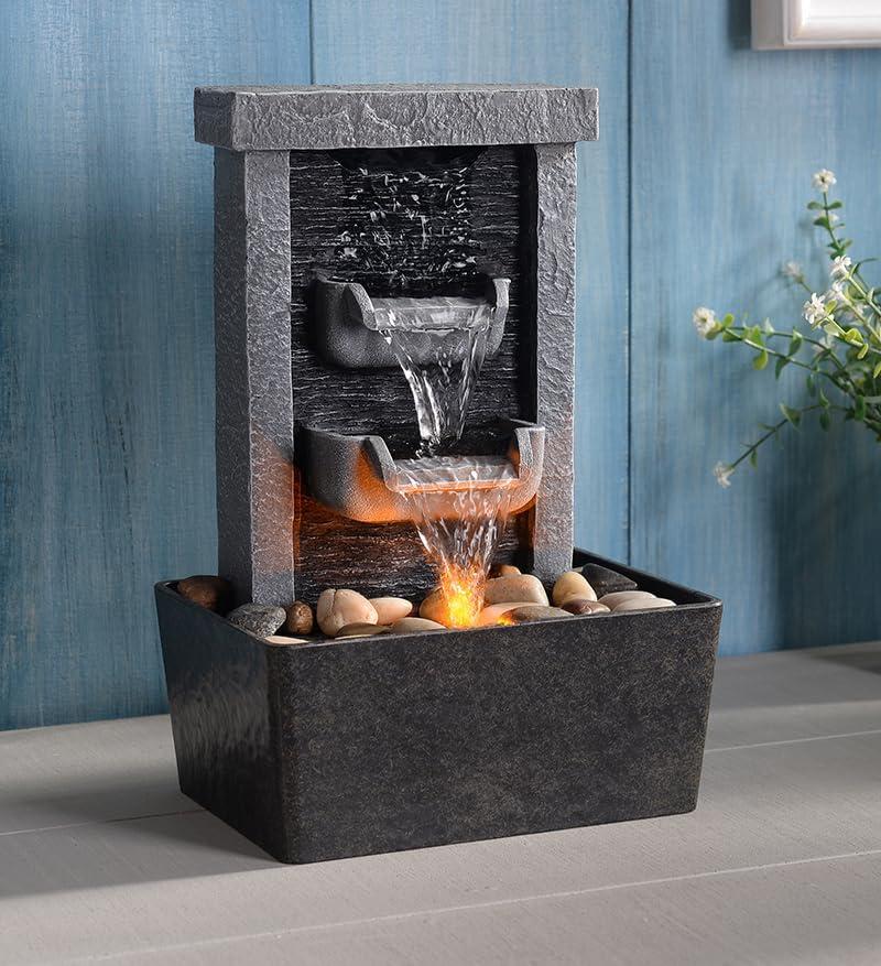 GOSSI Home Dcor 10.3 in Indoor Waterfall Fountain Relaxation High Pressure Water Pumps Tabletop Fountain Nature Feeling Water Fountains with Reflective Lighting/River Rocks Home/Office Decoration