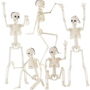 Feir 16" Skeletons Halloween Decorations  5PCS Posable Full Body Skeletons with Movable Joints, Realistic Props for Outdoor Yard, Haunted House, Party & Indoor Halloween Decor