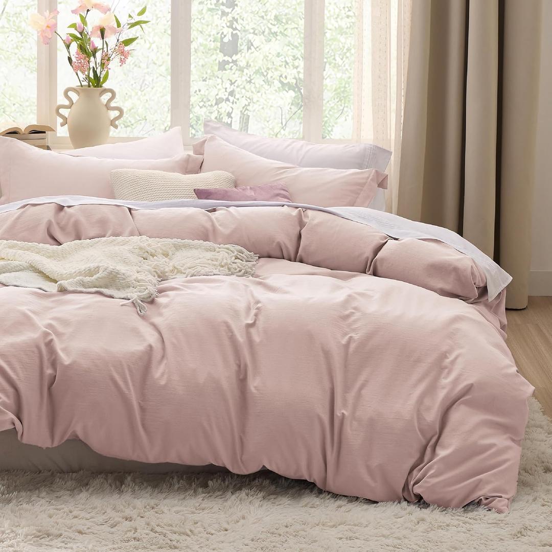 Bedsure Rose Pink Duvet Cover Queen Size - 3 Pieces Prewashed Extra Soft Bedding Set, Includes 1 Duvet Cover 90x90 Inches with Zipper Closure & 2 Pillow Shams, Comforter Not Included