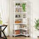 Tribesigns Corner Shelf, 7-Tier Industrial Corner Bookshelf, Wood and Metal Corner Etagere Bookcase, Freestanding Display Shelf for Living Room, Kitchen, Home Office, White, 23.6in x 23.6 7in x 8.74in