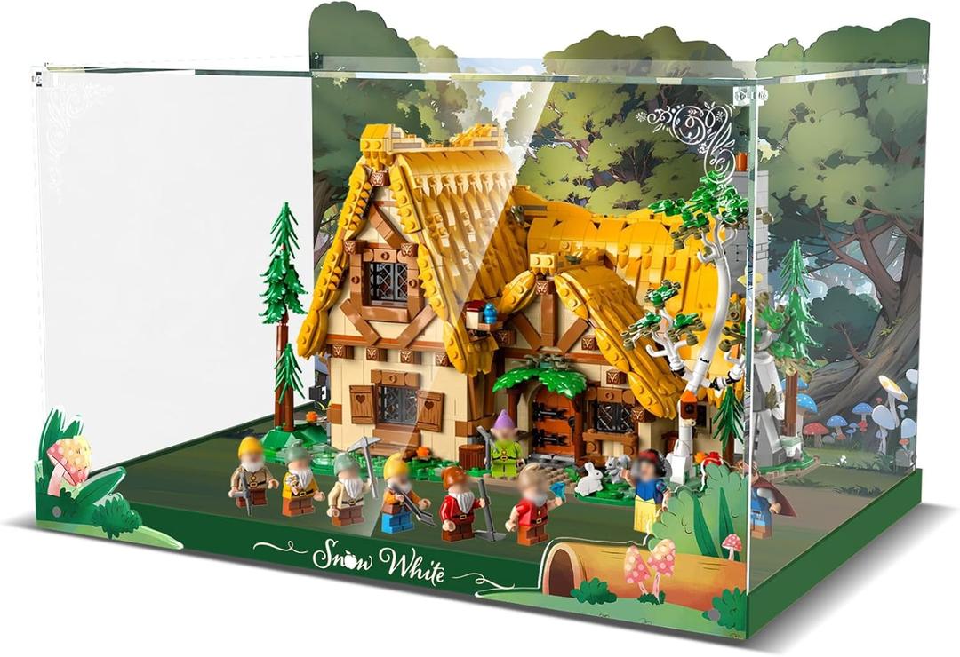 Acrylic Display Case for Lego Snow White and The Seven Dwarfs' Cottage Building Set - Display Box for Lego 43242 (Box Only, No Model) Clear Acrylic Plate with Base & HD Painted Background