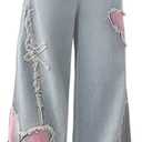 Y2K Baggy Ripped Jeans for Women Wide Leg Butterfly Print & Star Patch Distressed Denim Pants High Waist Streetwear (Blue) XL