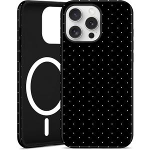 Jusy Compatible with MagSafe Polka Dot Case for iPhone 16 Pro Max, Cute Aesthetic Polka Dots Magnetic Phone Case, Soft TPU and Hard PC Protective Phone Cover for Women Girls (Matte) - Black
