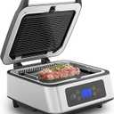 Sunvivi Indoor Grill, 1300W Smokeless Grill Indoor with Auto-Lift, Electric Griddle Nonstick with Removable Plates, Independent Upper Heating, Smart Time & Temperature Control, Easy to Clean and Store