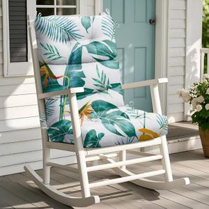 Rocking Chair Cushion, Waterproof Chairs Cushions for Adirondack Chairs Patio Chair High Back Thicked Cushions Outdoor and Indoor with Ties, Green Leaf