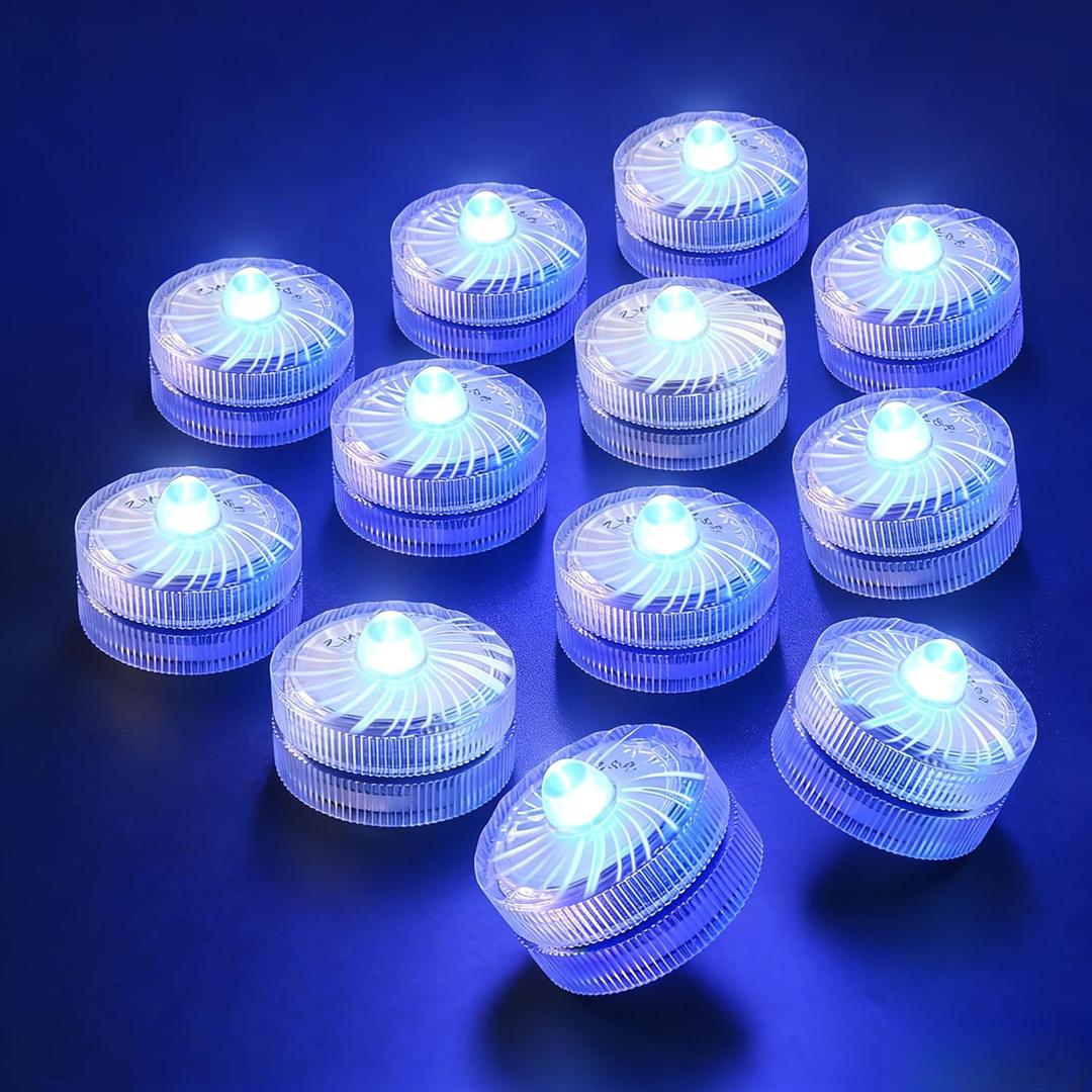HL Submersible LED Light,Blue Mini LED Light,100 Hours Waterproof Flameless Led Lights Battery Powered for Wedding Home Vase Festival Party Decoration 12pcs (Built-in 24 Batteries) (12pack)