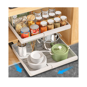 2 Pack Pull Out Cabinet Organizers Expandable, Plastic Slide Out Drawers for Kitchen, Bathroom, Pantry, Under Sink Storage, Pull Out Drawers Fixed with Adhesive Nano Film (White, 11.6''-17.5'')