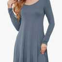 DEARCASE Women's T Shirt Dress Long Sleeve V-Neck Floral Print Casual Loose Flowy Swing Dresses L, Gray Blue