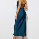Summer Satin Strapless Backless Wedding Guest Midi Dress for Women Elegant Tube Top Sleeveless Tie Back Maxi Dresses (Teal, XL)
