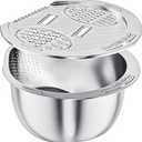 ESOW Colander Set Stainless Steel, Rice Washer Strainer Bowl with Grater, Multipurpose Use for Food Storage, Draining Water, Cutting and Slicing/Shredding, Kitchen Essentials