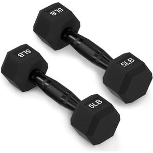 Rubber Encased Exercise & Fitness Hex Dumbbell, Hand Weights with Anti-Slip Metal Handle for Home Gym, Style: 5LB Pair