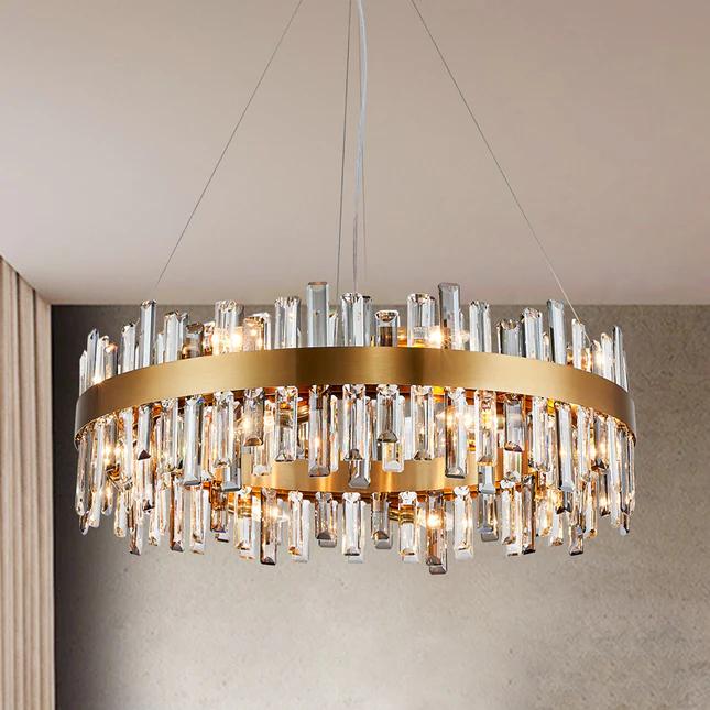 Moooni Round Gold Frame Irregular Crystal Bar Chandelier D31.49"×H9.84'' 