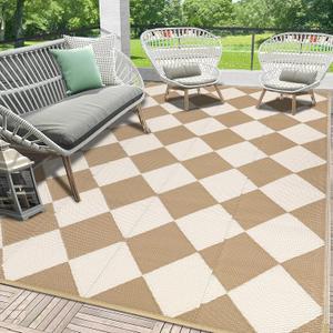 HEBE Outdoor Rug Waterproof 6x9, Checkered Plastic Straw Rug RV Camping Rug, Reversible Outdoor Patio Mat Clearance, Outside Carpet for Porch,Deck,Camper,Balcony