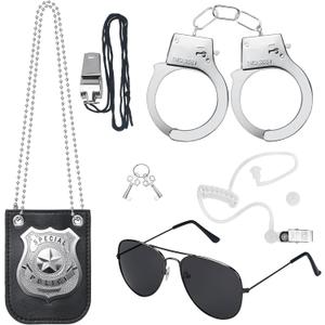6PCS Police Pretend Play Toys Set, Kids Cop Costume Police Officer Costume for Boys Girls with FBI Badge, Toy Handcuffs, Secret Spy Earpiece, Detective Role Play Halloween Dress up Accessories