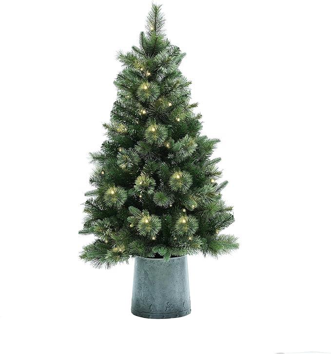2 4Ft Pre-Lit Artificial Christmas Pine Tree with 2 Metal Pot