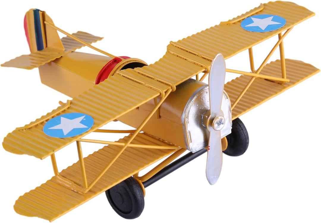Berry President Vintage Retro Wrought Metal Iron Biplane Plane Aircraft Handicraft Models - Photo Props Home Decor/Ornament/Souvenir (Yellow)