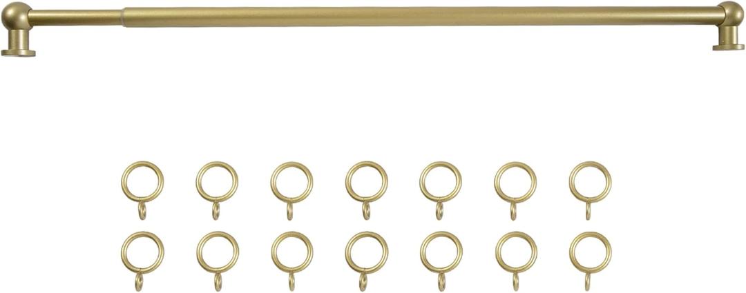 TWOPAGES 16" to 28" Gold Cafe Curtain Rod with Rings, Short Adjustable Rod Set Perfec for Café Curtains and French Doors, 1 Pack