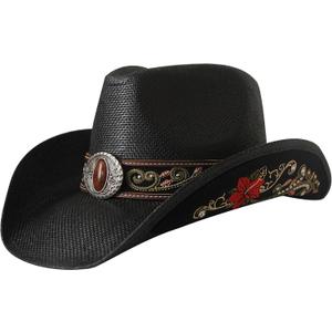 Wildarms Cowboy Hat,Cowgirl Hat,Cowboy Hats for Women/Mens/Straw Wide with Shapeable Brim Western Cowboy Hat for Womens (7 5/8, Lu10745-black)