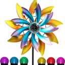 MAGGIFT 57 Inch Solar Wind Spinner with Metal Garden Stake, Multi Color Changing LED Solar Powered Glass Ball, Outdoor Wind Catcher Yard Patio Christmas Holiday Decoration