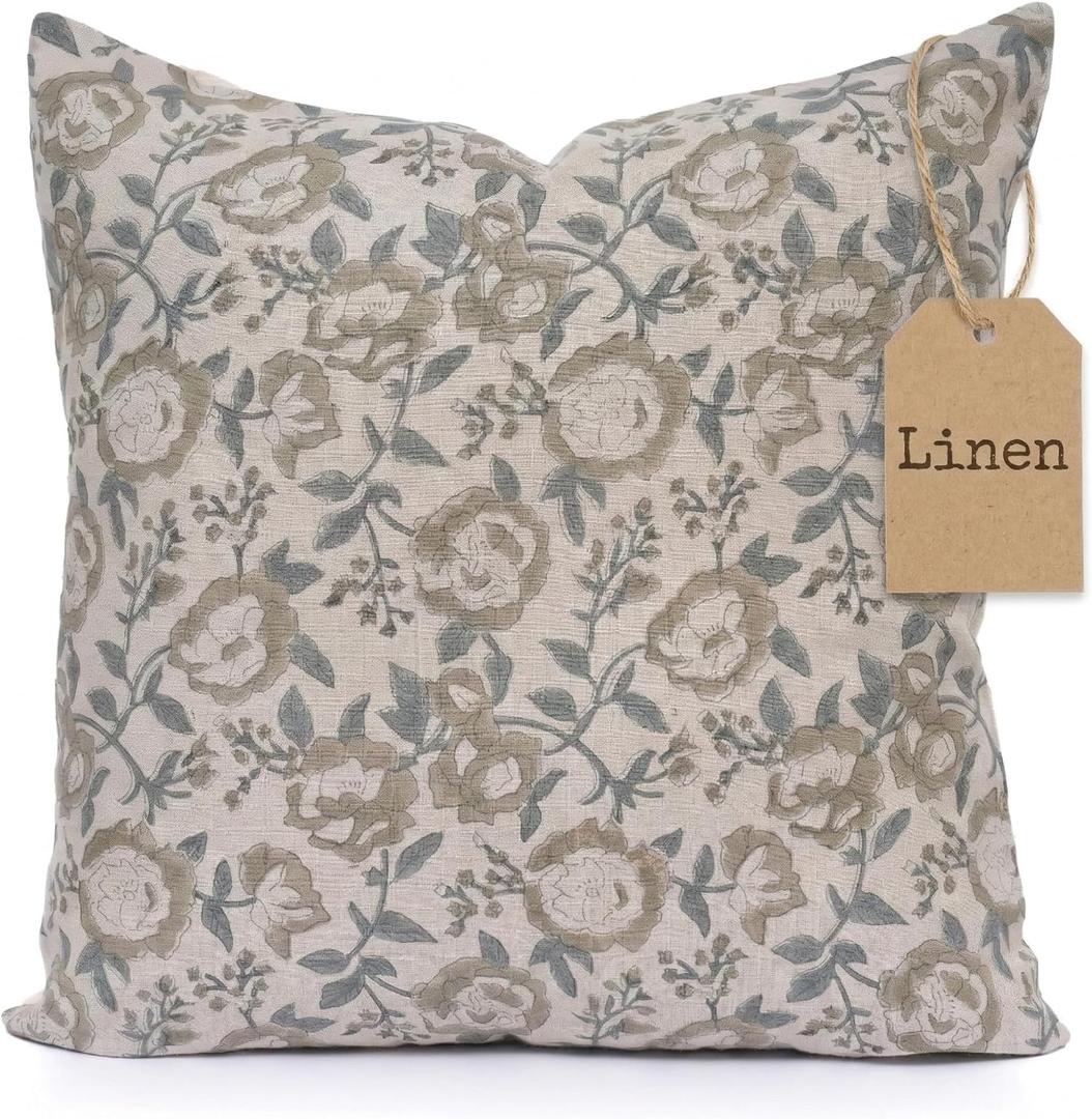 Linen Throw Pillow Covers 20x20 inch sage Green Spring Decorative Pillow Covers for Living Room, Bedroom