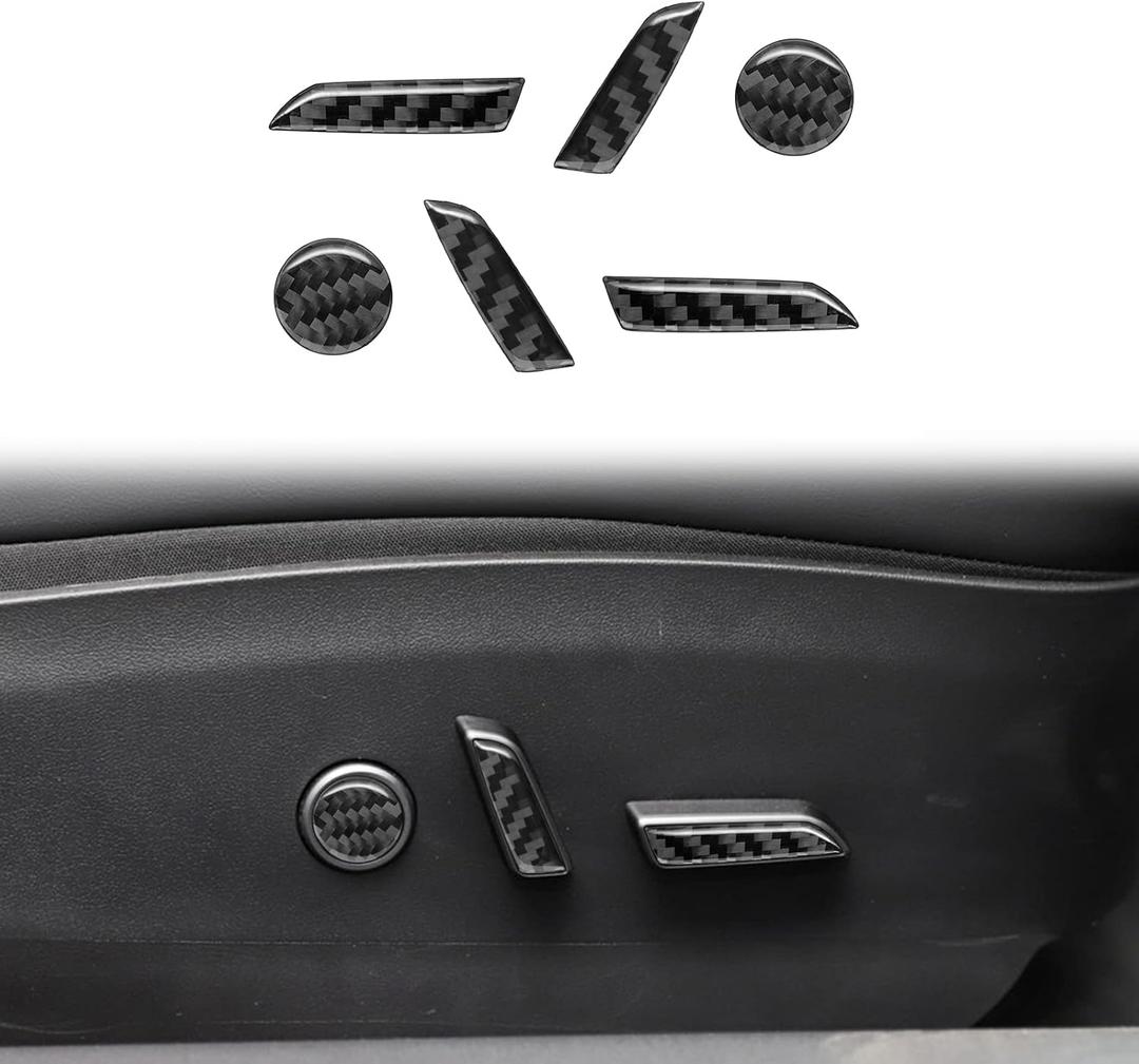 Carbon Fiber Front Seat Button Cover Trim Stickers Compatible with Tesla Model 3 2017 2018 2019 2020 2021 2022 Interior Accessories Black (Pack of 6)