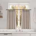 Beige Kitchen Curtains 36 Inch Length Tier Drapes, Linen Textured Small Cafe Farmhouse Rustic Pinch Pleated Light Filtering Semi Sheer Short Window Curtain for Bathroom Basement Camper RV 25x36, 2PCS
